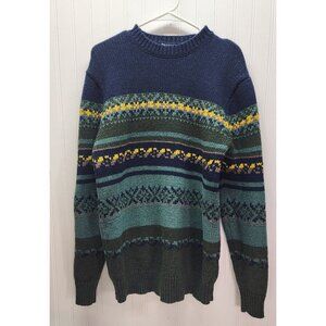 CHUP Vintage-Inspired Crewneck Knit Sweater With Multicolor Nordic Stripes & Pat